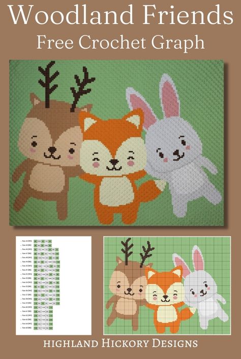 Use the Woodland Friends Graph for corner to corner (C2C), tapestry crochet (SC), tss, mini c2c, hdc, DC, bobble stitch, cross stitch, diamond art or any other craft that utilizes a graph. This pattern uses 10 different yarn colors and has a horizontal presentation. The graph is 120 blocks (squares) high by 155 blocks (squares) wide. C2c Afghan Pattern Free, C2c Free Crochet Patterns, C2c Crochet Pattern Free Charts Easy, C2c Crochet Blanket Pattern Free, Mini Cross Stitch Patterns Free, C2c Crochet Baby Blanket Pattern, Free C2c Crochet Pattern, Crochet Blanket Animals, Crochet C2c Pattern