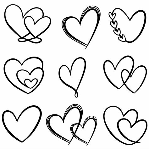 Easy Drawings Heart, Simple Heart Drawing, Hearts Drawing, Drawing Hearts, Heart Outline Tattoo, Hearts Printable, Cute Shapes, Intertwined Hearts, Bestie Tattoo