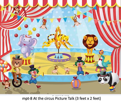 Picture Talk For Kindergarten, Picture Talk For Kids, Preschool Wall Decoration, Kindergarten Wall Decoration, Picture Story Writing, Picture Story For Kids, Circus Pictures, Drawing Pictures For Kids, School Wall Decoration