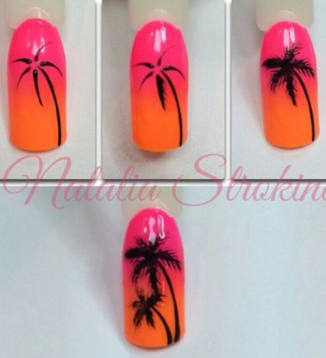 Palm Tree Nail Art, Palm Nails, Seashell Nails, Tree Nail Art, Palm Tree Nails, Tropical Nails, Tree Nails, Nail Drawing, Vacation Nails