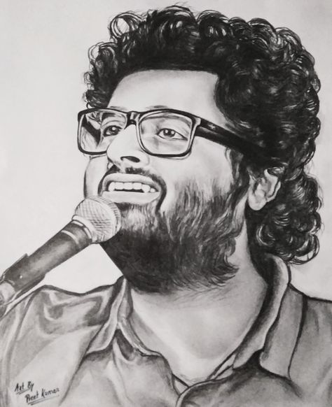 Arijit Singh Pencil Sketch, Arijit Singh Drawing Sketch, Arijit Singh Sketch, Arijit Singh Photos Sketch, Pencil Sketch Art, Portrait Painting Tutorial, Drawing Themes, Sketch Images, Pencil Drawing Images