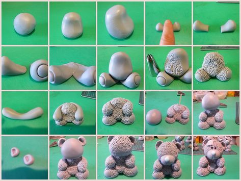 Tatty Teddy cupcake topper tutorial - CakesDecor Cupcakes Decoration Fondant, Marzipan Figures, Cake Sculpting, Fondant Characters, Teddy Cakes, Fondant Creations, Birthday Cupcakes Decoration, Star Cake, Bear Cake Topper