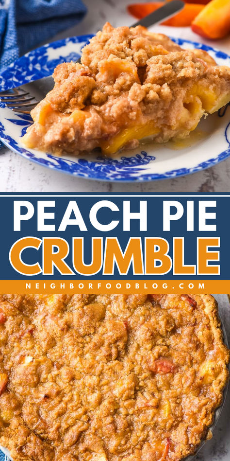 Turn your canned peaches into a golden peach pie crumble! You don't want to miss this easy peach crumble pie recipe. This recipe is perfect for a simple 4th of July dessert, a summer dessert idea, or to any event you can think of! Peach Pie Recipes Crumble, Peach Crumble Pie Recipes, Peach Pie From Canned Peaches, Peach Pie From Frozen Peaches, Peach Pie Filling Recipes Desserts, Peach Pie Recipes With Fresh Peaches, Canned Peach Pie Recipes, Canned Peach Pie Filling Recipes, Fresh Peach Pie Recipes