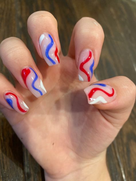 Red White And Blue Graduation Nails, Forth Of July Nails Coffin, Simple Acrylic Nail Designs For Summer 4th Of July, Memorial Day Acrylic Nails, 4th Of July Nails Classy, Red White And Blue Swirl Nails, Fourth Of July Nails Coffin, 4th Of July Nails Ideas, Basic 4th Of July Nails