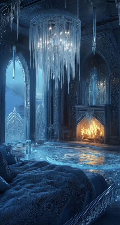 Ice Themed Bedroom, Ice Palace Aesthetic, Targaryen Castle, Ice Castle Aesthetic, Narnia Witch, Winter Bedroom Aesthetic, Kevin Core, Ice Mermaid, Snow White Castle