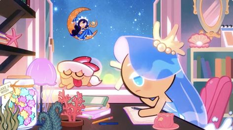 Sea Fairy And Moonlight Cookie, Cookie Run Kingdom Moonlight, Sea Fairy And Moonlight, Cookie Run Official Art, Sea Fairy Cookie, Moonlight Cookie, Fairies Gif, Cotton Candy Cookies, Sea Fairy