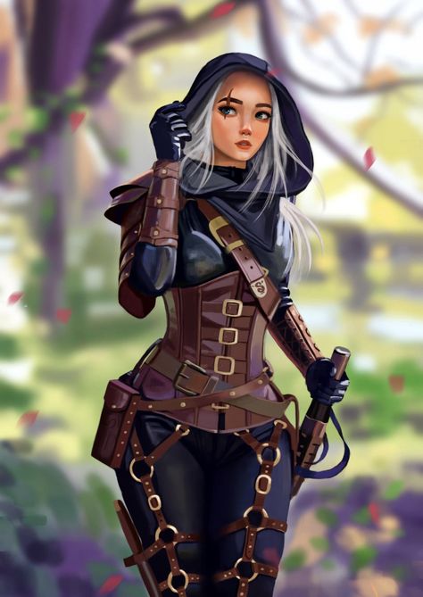 Female Hunter Art, Pathfinder Character, Warrior Outfit, Fantasy Sci Fi, Female Character Inspiration, Paintings And Drawings, Dungeons And Dragons Characters, Dnd Art, Fantasy Warrior