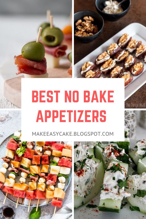 Easy no-bake appetizer recipes for any kind of occasion! Surprise your family and friends with these delicious appetizers! #makeeasycakes #recipes #nobake #appetizer Easy Travel Appetizers, Easy No Bake Appetizers, Baked Appetizer Recipes, No Bake Appetizers, Antipasto Ideas, Gameday Appetizers, Baked Appetizers, Cakes Easy, Easy Cakes