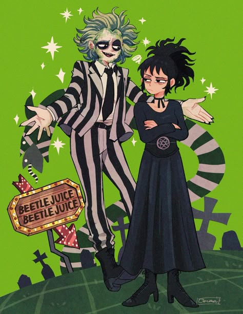 Lydia And Beetlejuice Fanart, Lydia Beetlejuice Cartoon, Lydia Deetz Cartoon, Alex Brightman Beetlejuice, Beetlejuice Art, Beatle Juice, Beetlejuice And Lydia, Slime Tutorial, Lydia Beetlejuice