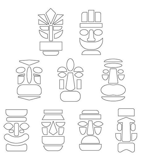 Tiki Drawing Easy, Tiki Faces Drawing Easy, Tiki Faces Template Free Printable, Tiki Template, Tiki Faces Template, Diy Tiki Mask, Tiki Mask Drawing, Tiki Pattern, Totem Tiki