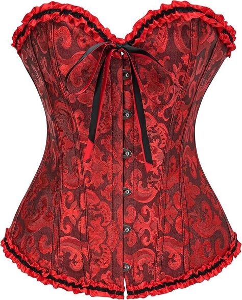 Women's Overbust Sweetheart Lace Up Plastic Bones Corset Bustier Top,Red&Black Corset Tops, Boned Corsets, Vintage Victorian, Bustier Top, Bustiers, Lingerie Fashion, Womens Bodysuit, Corsets, Tops For Women