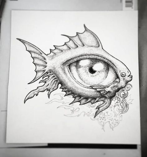 Eye and Expressions in Surreal Drawing Surreal Drawings, Surrealism Drawing, Sunset Canvas Painting, Dragon Fish, Fish Drawing, Fish Drawings, Tattoo Art Drawings, Dark Art Illustrations, Clay Sculpture