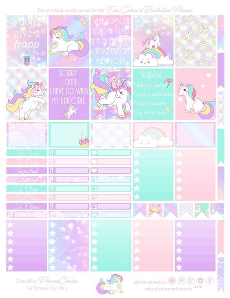 Free Printable Unicorn Planner Stickers from Planner Onelove Unicorn Planner, Happy Planner Printables, Penanda Buku, Recollections Planner, Personal Planners, To Do Planner, Free Printable Planner Stickers, Free Planner Stickers, Unicorn Printables