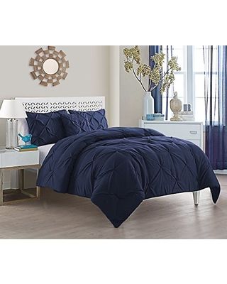 Victoria Classics Vcny Carmen 4 Piece Comforter Set-Queen-Navy from Amazon | BHG.com Shop Coral Bedding Sets, Gold Dorm Room, Ideas For Guest Room, Peach Comforter, Plum Bedding, Bedding Navy, Pintuck Comforter, Pintuck Duvet Cover, Small Guest Rooms