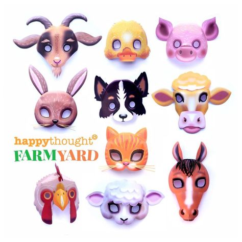 Animal mask ideas and activities for adults, children • Happythought Farm Animal Masks, Paper Mask Template, Printable Masks, Animal Mask, Mask Template, Easy Dress, Diy And Crafts Sewing, Animal Masks, Farm Yard