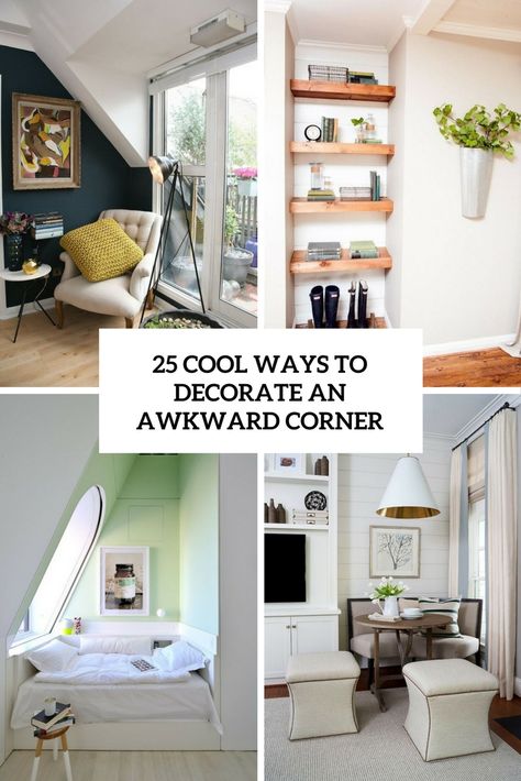 cool ways to decorate an awkward corner cover Small Corner Nook Ideas Living Room, Functional Corner Space, Guest Bedroom Corner Ideas, Top Of Stairs Nook, Small Corner In Bedroom Ideas, Random Nook Ideas, Awkward Bedroom Corner, Decorating Corners In Bedroom, What To Do With A Nook Space