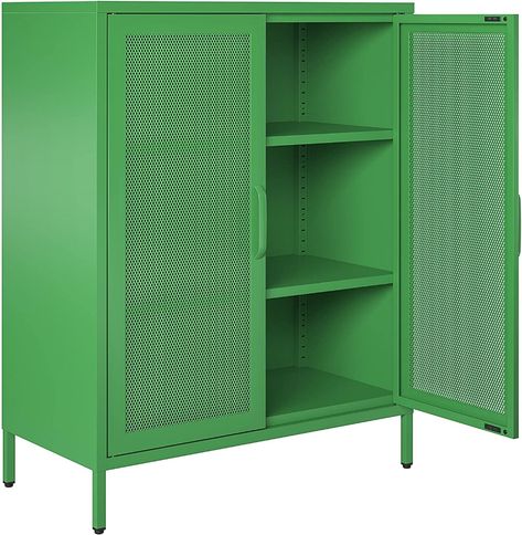 Amazon.com: Novogratz Channing 2 Door Accent Cabinet-Mesh Metal Locker, Kelly Green : Office Products Mesh Doors, Locker Designs, Accent Storage Cabinet, Door Accent Cabinet, Store Books, Vintage Industrial Style, Metal Lockers, Accent Storage, Organized Living