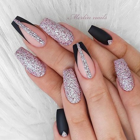 Black Wedding Nails, Wedding Day Nails, Black Nails With Glitter, Sugar Nails, Natural Nail Art, Wedding Nails For Bride, Wedding Nails Design, Bride Nails, Pink Nail Designs