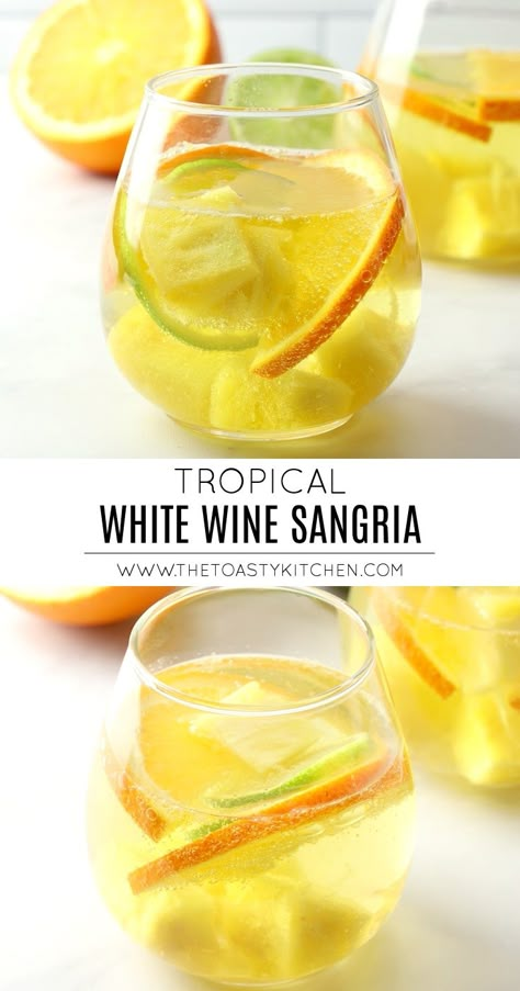 Tropical White Sangria, Tropical Sangria Recipe, Sangria Blanca, White Wine Drink, Guest Recipes, Tropical Sangria, Pineapple Sangria, Citrus Sangria, White Wine Sangria Recipe