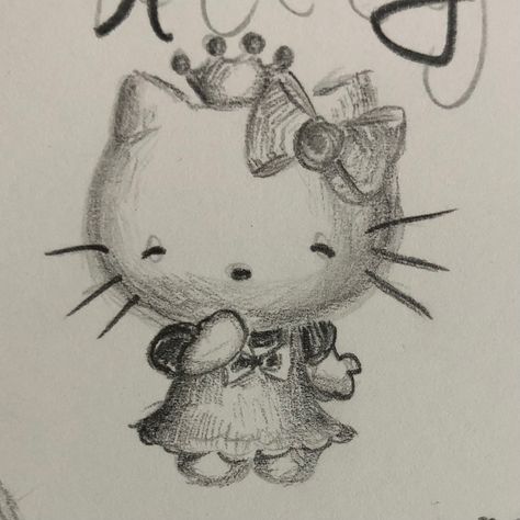 Hello Kitty Drawing Pencil, Hello Kitty As A Person Drawing, Cinnamoroll Sketch, Drawing Collage Doodles, Kuromi Sketch, Sanrio Sketch, Hello Kitty Drawing Sketches, Hello Kitty Sketch, Kuromi Drawing