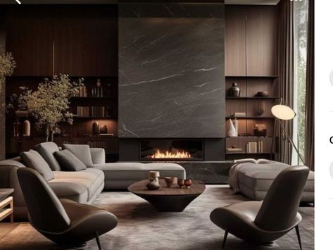 Grey And Brown Living Room, Modern Luxury Living Room, Modern Luxury Interior, Dark Living Rooms, Luxury Living Room Design, Decor Fireplace, Brown Living Room, Design Room, Living Room Grey