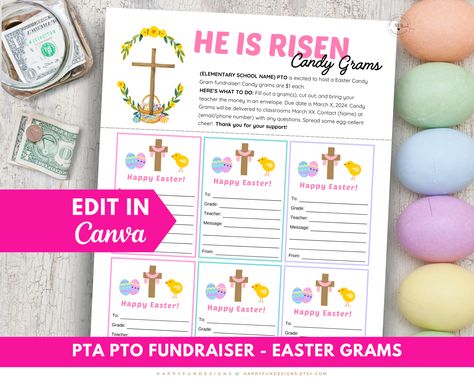 Pto Flyers, Easter Puns, Spring Candy, Pta Fundraising, Easter School, He Is Risen Easter, Church Fundraisers, Candy Grams, Pta School