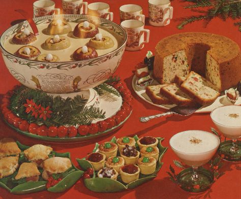 Flaming Wassel Bowl Classic Christmas Dessert, Alcoholic Eggnog, Baking Therapy, Vintage Food Posters, Delicious Christmas Desserts, Cookie Sheets, Snowball Cookies, Christmas Food Desserts, Christmas Dessert