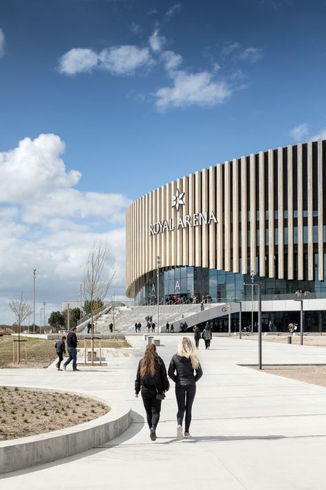 Royal Arena,© Adam Mørk Auditorium Architecture, Mall Facade, Auditorium Design, Wooden Facade, Exhibition Building, Architecture Elevation, Facade Architecture Design, Mall Design, Mix Use Building