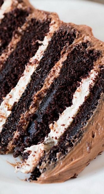 Six-Layer Chocolate Cake with Toasted Marshmallow Filling & Malted Chocolate Frosting Marshmallow Filling, Marshmallow Chocolate, Chocolate Layer Cake, A Piece Of Cake, Toasted Marshmallow, Piece Of Cake, Chocolate Frosting, Chocolate Cake Recipe, Food Cakes