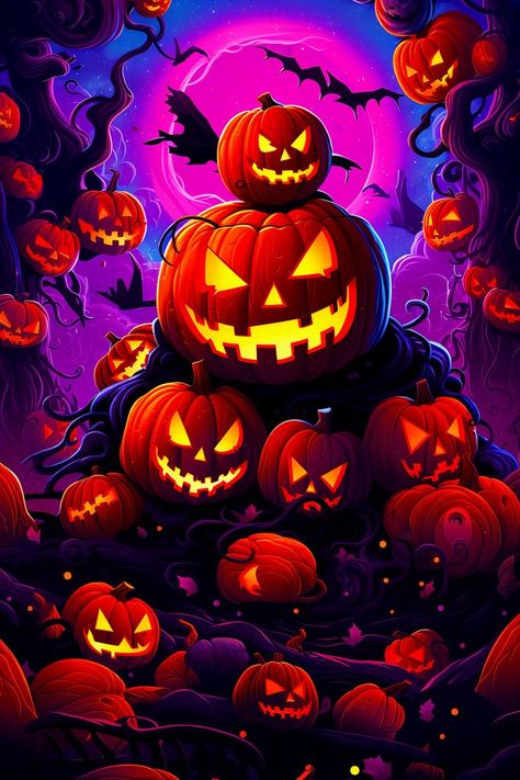 Neon Halloween Wallpaper, Neon Halloween, Creepy Carnival, The Witching Hour, Easy Pumpkin Carving, Jack O Lanterns, Chic Halloween, Witching Hour, Spooktacular Halloween