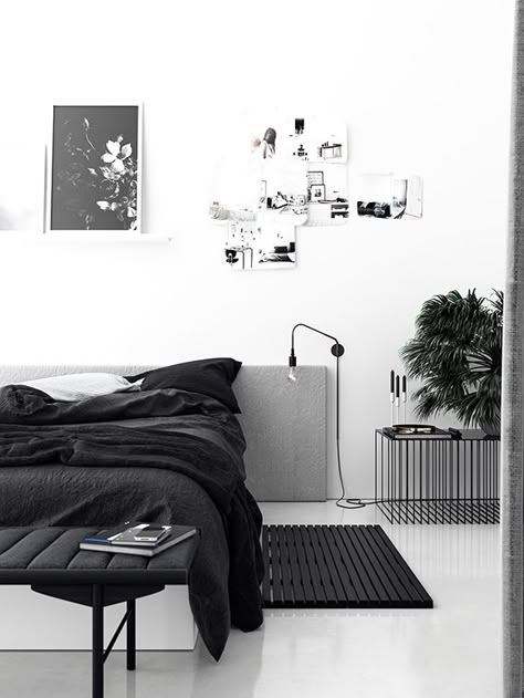 Black and white bedroom design | Blackhaus Studio White Bedroom Design, Minimalist Sofa, Minimalist Bedroom Design, Modern Bedroom Decor, Bedroom Black, Decoration Inspiration, Remodel Bedroom, White Bedroom, Small Living Room