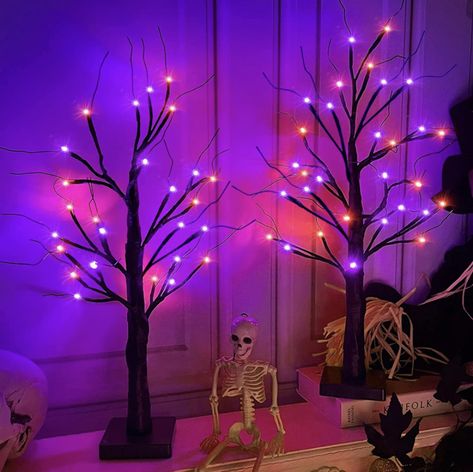 2 Pack 24 Inch Orange & Purple Lighted Halloween Birches Tree Decor with Timer Total 48 LED Battery Operated Tabletop Artificial Black Spooky Tree Halloween Decorations for Indoor Home Holiday Party Couch Aesthetic, Indoor Halloween Decor Ideas, Aesthetic Blanket, Birch Tree Decor, Outside Halloween Decorations, Indoor Halloween Decor, Purple Led Lights, Battery Operated Table Lamps, Scary Halloween Decorations Diy