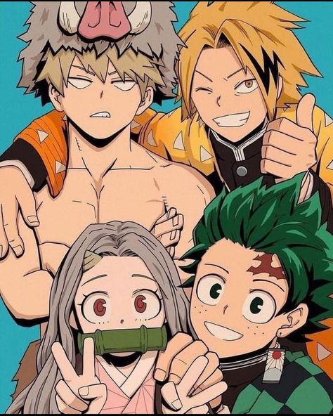 Boku No Hero Academia on Instagram: “Have you watched demon slayer?❤️ Follow @my_hero_academiaa the number 1 account for good bnha posts❤ - follow my freinds anime accounts…” Mha X Kny Fanart, Mha X Demon Slayer, Wonder Duo, Mha Stuff, Kamado Tanjiro, Bakugou Manga, Bakugo Katsuki, Anime Funny Moments, Fandom Crossover