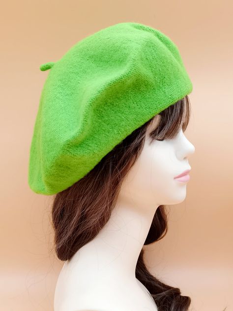 Green Casual   Acrylic Plain Beret Embellished  Fall/Winter Women Accessories Green Beret, Character Aesthetics, Beret Hat, Shein Style, Winter Women, Chain Link, Fashion News, Fall Winter, Australia