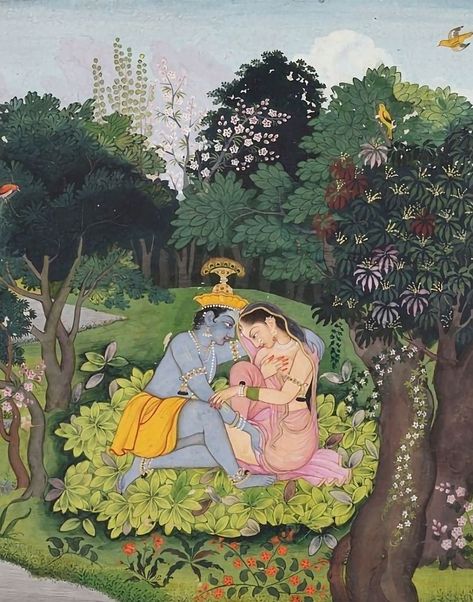 Krishna With Radha, Hindu Cosmos, Forest Glade, Indian Miniature, Ancient Indian Art, India Painting, Pichwai Paintings, Indian Painting, Vedic Art