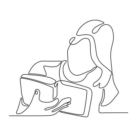 Book Vector, Girl Reading Book, One Line Drawing, Continuous Line Drawing, Continuous Line, Girl Reading, Reading Book, Line Drawing