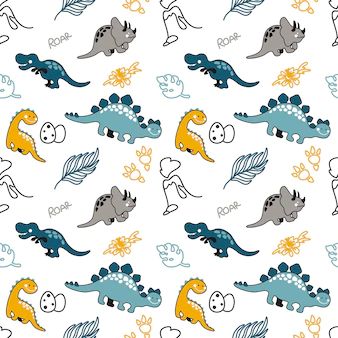 Free Vector | Seamless dinosaur animal pattern set. cute childish seamless pattern in cartoon style. Taggart Lake, Dinosaur Sketch, Dinosaur Silhouette, Vector Doodle, Baby Pop, Cartoon Wallpaper Hd, Vector Sketch, Shabby Chic Pink, Dinosaur Pattern