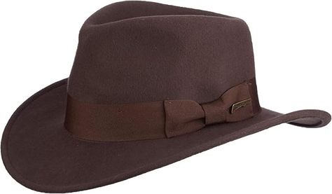 Dorfman Pacific Men's Indiana Jones Wool Felt Water Repellent Outback Fedora with Grosgrain, Brown, Medium at Amazon Men’s Clothing store: Indiana Jones Hats Indiana Jones Hat, Indiana Jones, Wool Felt, Repellent, Water Repellent, Fedora, Clothing Store, Indiana, Fashion Branding