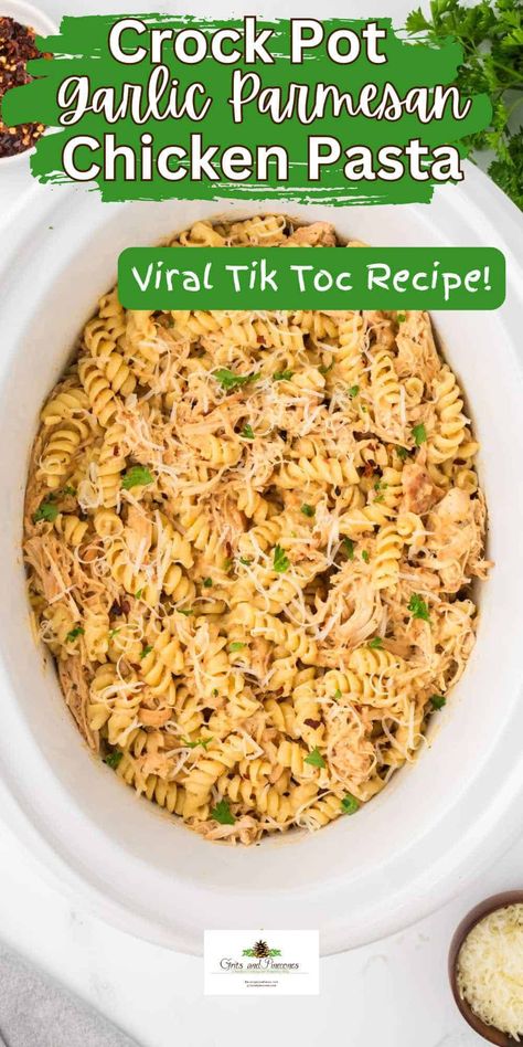 Discover the ultimate comfort food with this viral TikTok Crock Pot Garlic Parmesan Chicken Pasta Recipe! Slow-cooked to perfection, this easy pasta recipe combines tender shredded chicken with creamy cream cheese and rich Parmesan cheese, all brought together by the irresistible flavor of Buffalo Wild Wings Parmesan Garlic Sauce. Perfect for dinner, this homemade dish is easy to make with minimal effort. Pin now to save this must-try slow-cooker chicken pasta recipe! Chicken Cream Cheese Pasta Crock Pot, Buffalo Wild Wing Parmesan Garlic Chicken Pasta Crock Pot, Slow Cooker Chicken Parmesan Pasta, Pasta Chicken Dishes, Garlic Parm Chicken Pasta Crock Pot, Buffalo Wild Wings Parmesan Garlic Chicken Pasta Crockpot, Chicken Garlic Parmesan Recipe, Bulk Pasta Recipes, Crockpot Chicken Garlic Parmesan Pasta