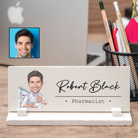 Male Dentist, Dentist Cartoon, Custom Desk Name Plates, Dentist Gifts, Funny Dentist, Name Plate Design, Dentist Humor, Vet Tech Gifts, Pharmacist Gift