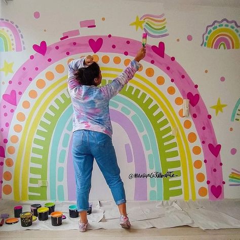 Rainbow Bedroom, Kids Room Murals, Rainbow Room, Pastel Decor, Girl’s Room, Toddler Bedrooms, Rainbow Wall, Big Girl Rooms