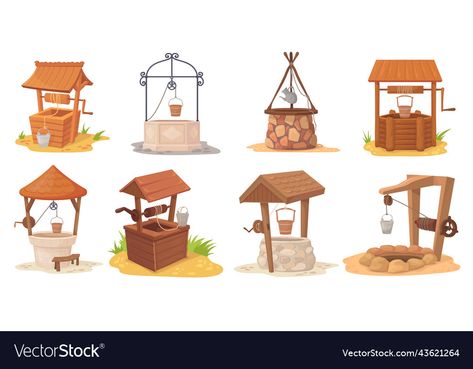 Bucket Illustration, Well Illustration, Well Drawing, Village Garden, Fresh Drink, Cartoon Water, Drink Bucket, Fresh Drinks, Water Well