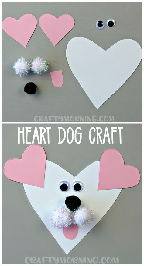 Here's an adorable heart shaped dog valentines day craft for the kids to make! Easy art project for valentines. (heart shaped animal craft) #heartcrafts #heartshapedcrafts #animalcrafts #dogcrafts #puppycrafts #valentinesday #valentinesdaycrafts #craftymorning Valentines Day Craft, Boy Valentines, Dog Craft, Valentines Bricolage, February Crafts, Easy Valentine Crafts, Quotes Shirt, Valentine's Day Crafts For Kids, Game Google