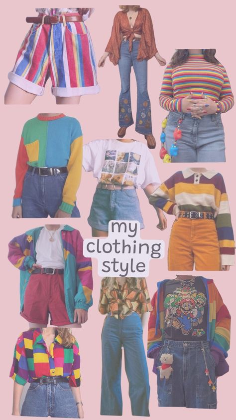 #kidcore #indie #indieaesthetic #colorful #clothes #style #styleinspo Kidcore Outfits Aesthetic, Colorful Indie Outfits, Kidcore Outfit Ideas, Cluttercore Outfit, Weirdcore Aesthetic Outfits, Colorful Casual Outfits, Funky Outfits Aesthetic, Kidcore Oc, Decora Kei Fashion