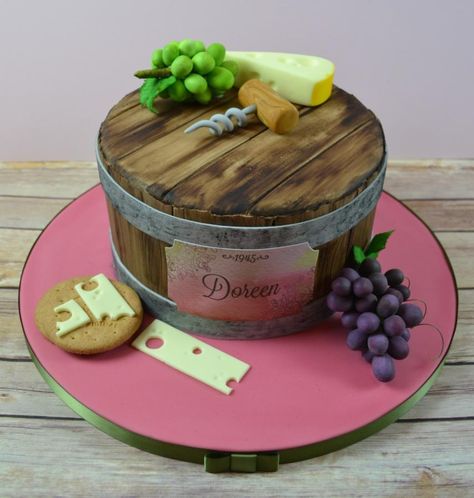 Wine barrel birthday cake - Cake by AMAE - The Cake Boutique Wine Theme Cakes, Birthday Cake Wine, Wine Bottle Cake, Barrel Cake, Wine Cake, Bottle Cake, 50th Cake, Themed Birthday Cakes, Wine Theme