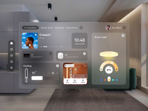 Glassmorphism Ui, Control Panel Design, Smart Device Design, Web Design Ux Ui, Ux App Design, Mobile App Design Inspiration, Smart Home Control, Smart Home Design, Game Ui Design