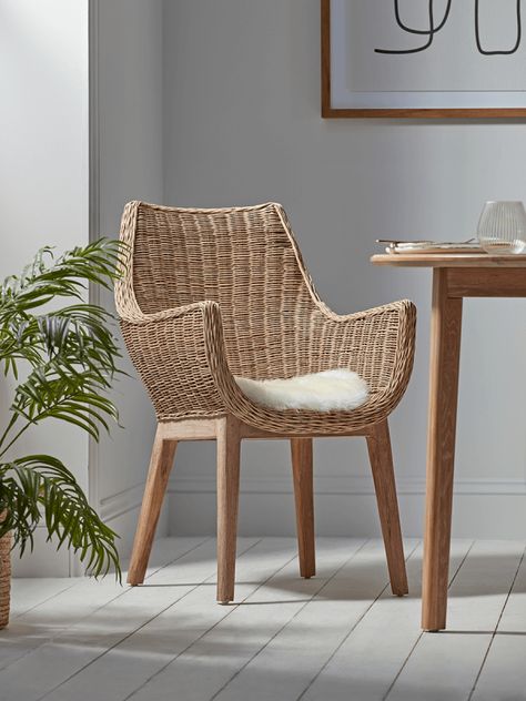 Rattan Kitchen Chairs, Industrial Style Office, Carver Chair, White Interiors, Rattan Weave, Wicker Dining Chairs, Gray Dining Chairs, Garden Dining, Wooden Dining Chairs