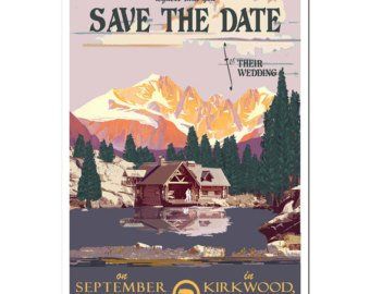 Orange81 custom designed invitations and paper goods by Orange81 Postcard Save The Date, Mountain Wedding Invitations, Rustic Save The Dates, Save The Date Postcard, Lake Cabin, Vintage Invitations, Lake Cabins, Cool Business Cards, Save The Date Postcards