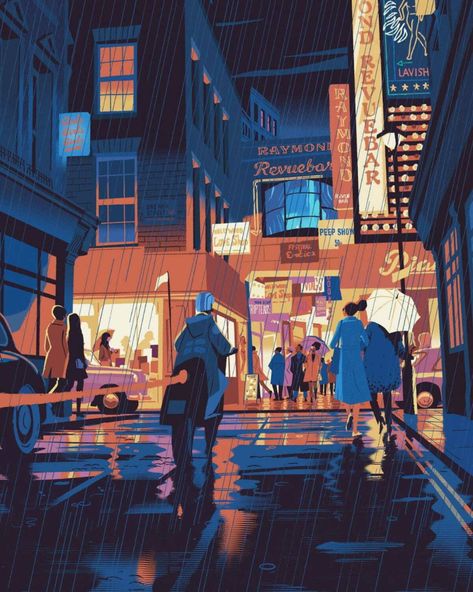 Rainy City, Night Illustration, Rainy Night, City Illustration, Festival Design, Landscape Illustration, Environment Concept Art, New Poster, Comic Styles