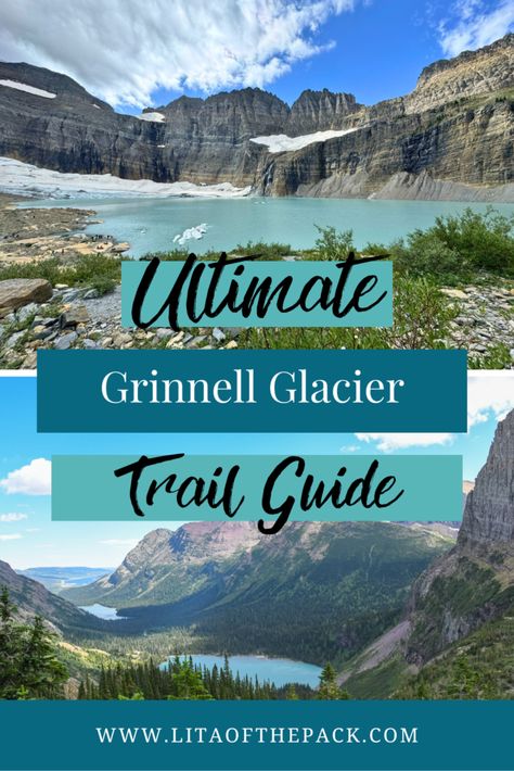 Glacier National Park is known for being one of the most beautiful places in the country, but there's nowhere that is more stunning than the Grinnell Glacier trail. This hike has rewarding views over incredible blue lakes, rugged mountains, and an iconic glacier at the end. Get everything you need to know about doing Grinnell Glacier including how to get Many Glacier reservations and what to bring on your hike! You will surely love this trail. Grinnell Lake, Grinnell Glacier, Rugged Mountains, Many Glacier, Canada National Parks, National Parks Usa, Alpine Lake, National Parks Trip, Us National Parks